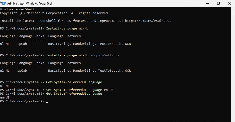 Configure the default Language on the device