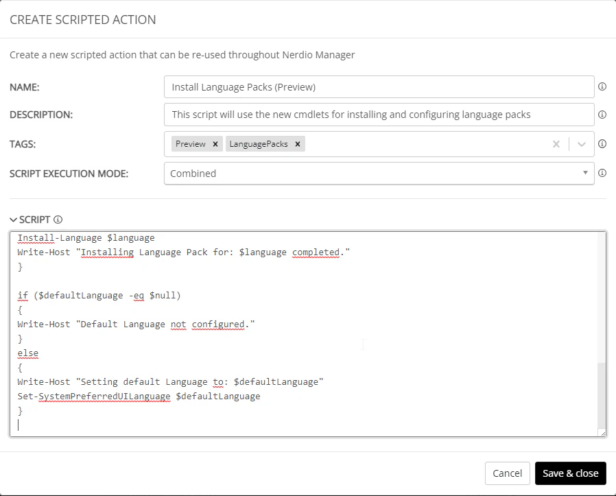 Nerdio Manager for Enterprise – Scripted Actions interface